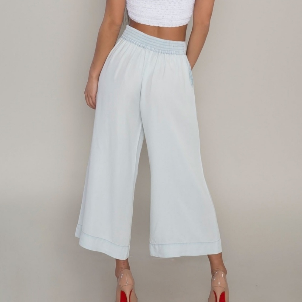 Last•Chic Chambray Culotte Pants - Light Denim - Picture 5 of 5